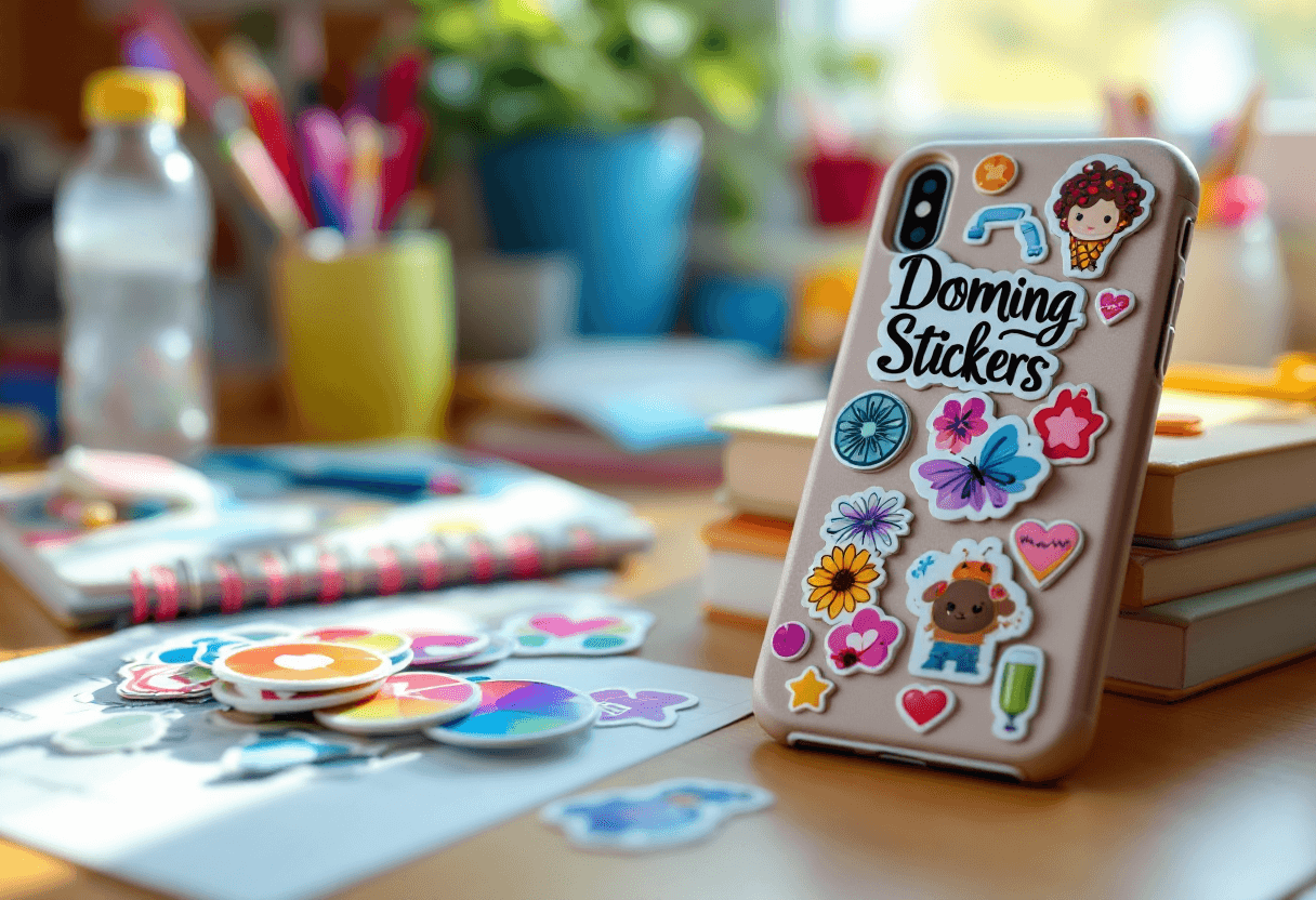 stickers doming brillants collés sur objets du quotidien